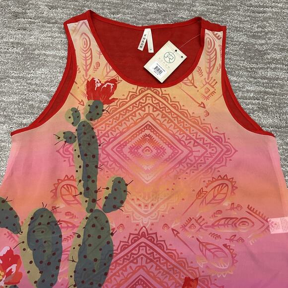 Roper Tank Top Womens Medium Cactus Sunrise Western Sleeveless Pink Ombre Floral - Picture 2 of 10